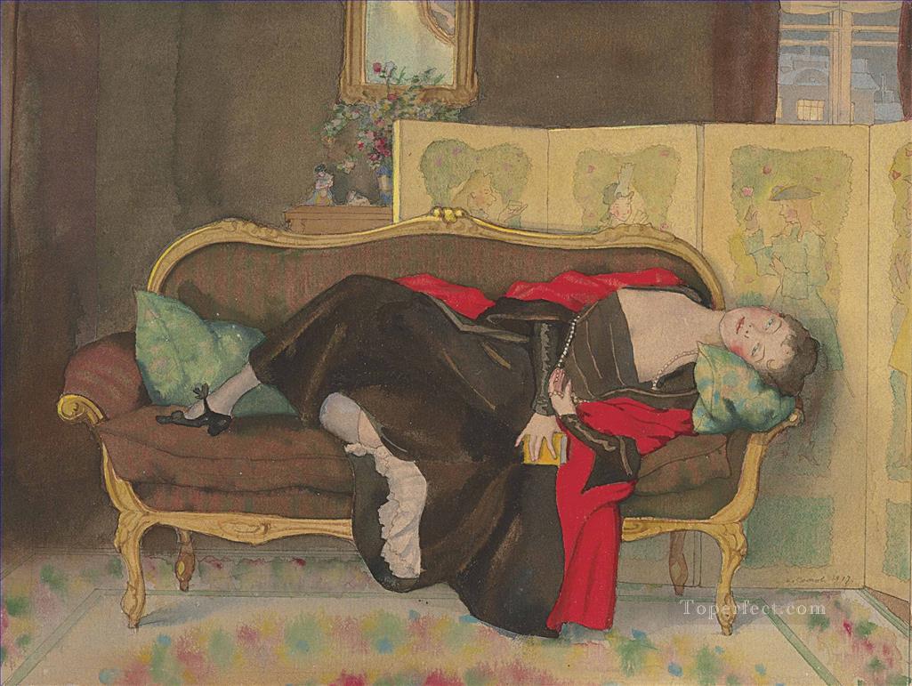 Lady lying on a divan Konstantin Somov Oil Paintings